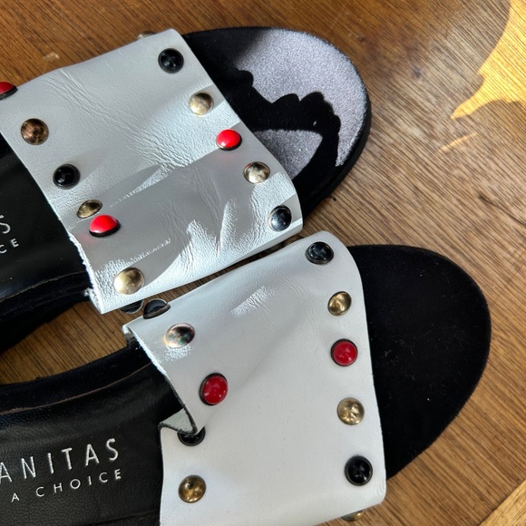 White Leather Slip on Sandals - Picture 5 of 11